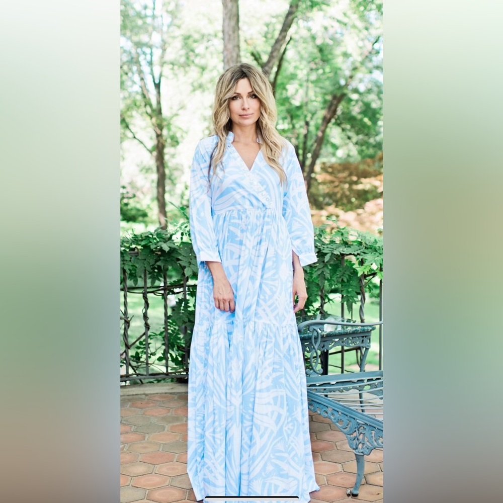 Sheridan French Iris dress in light blue boho leaf xs